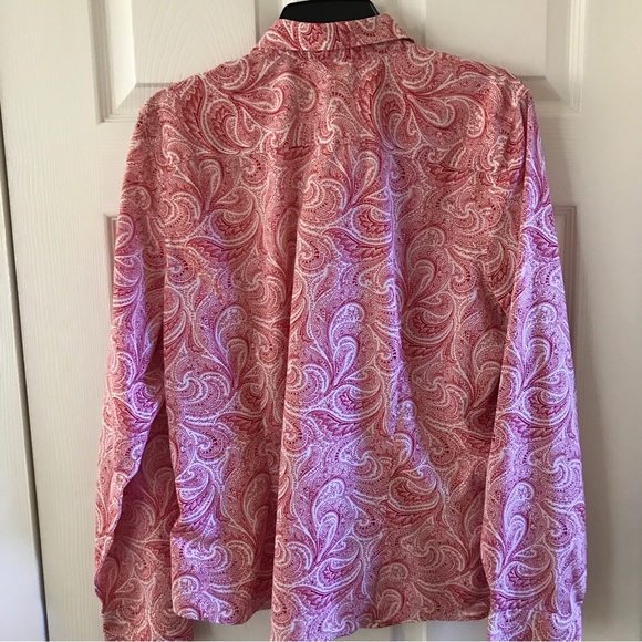 Talbots blouse size 16 button down red and white paisley cotton spandex - Picture 6 of 7